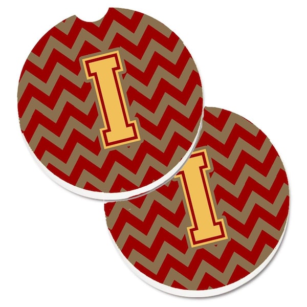 Carolines Treasures Letter I Chevron Garnet and Gold Set of 2 Cup Holder Car Coaster CJ1048-ICARC - main